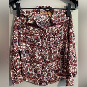 Wrangler Girls Multicolor Geometric Pearl snap Shirt